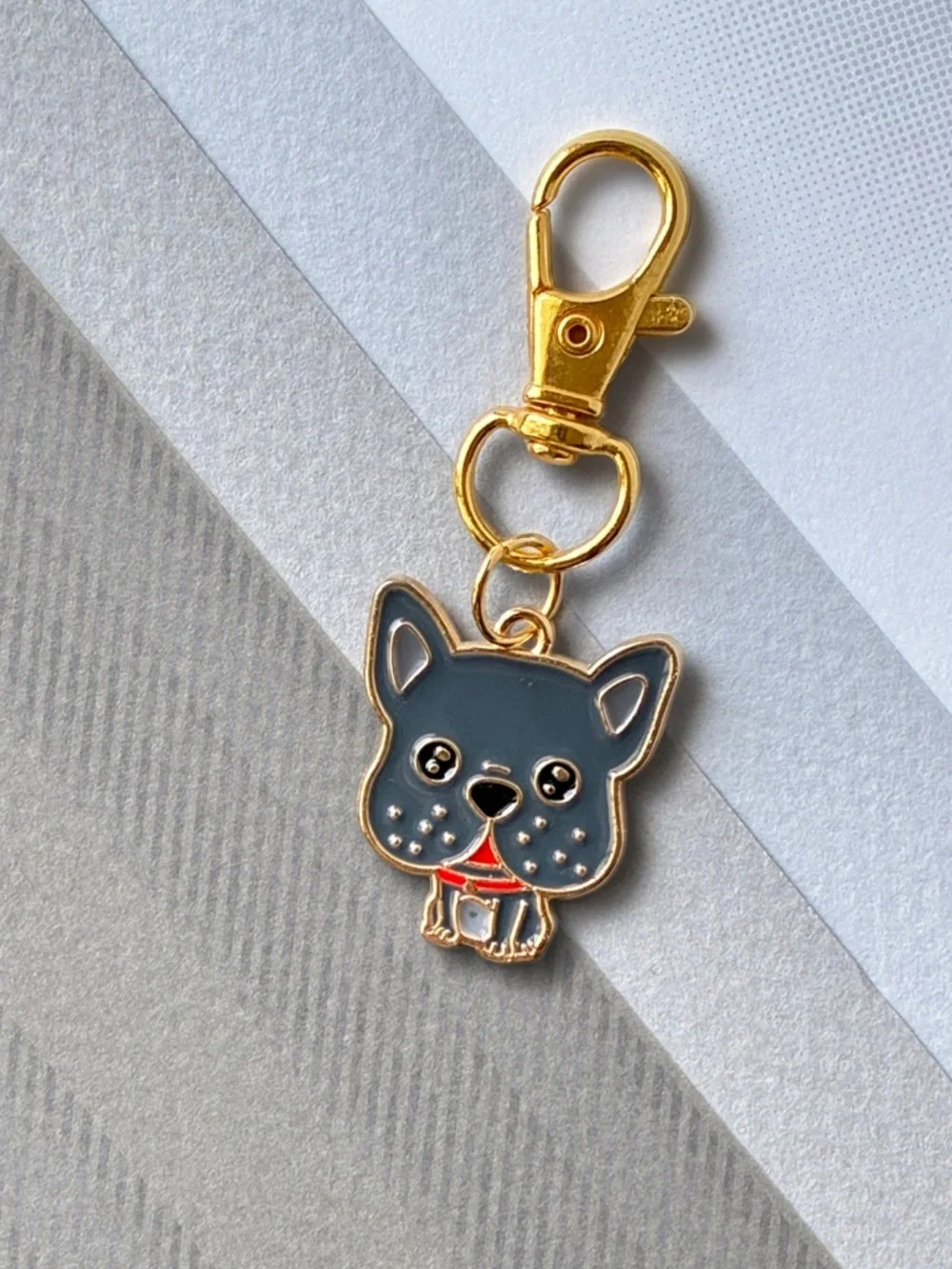2 Keychain Charms | Cute Dog Enamel | Gold Metal Swivel Clasp Key Rings.